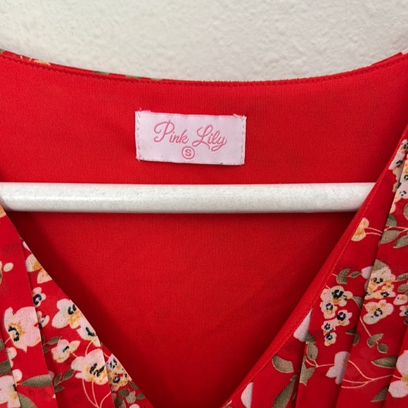 Red Floral Wrap Dress - Picture 2 of 5